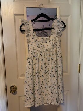 SHEIN White Mini Dress with Blue Floral Print